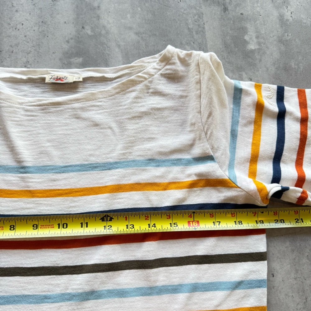 Faherty Multi-Color Striped Boatneck 3/4 Sleeve Cotton Top, Small - Picture 8 of 10
